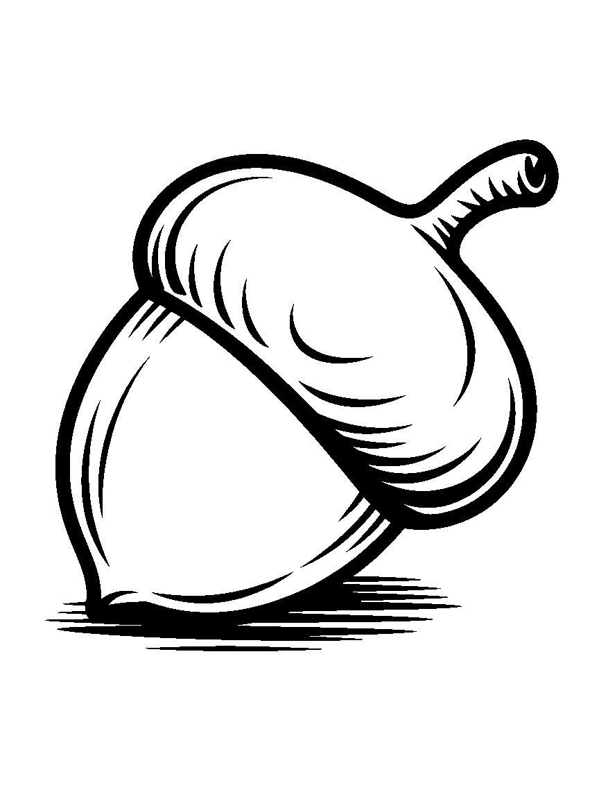 One acorn, close up - a free printable autumn coloring page