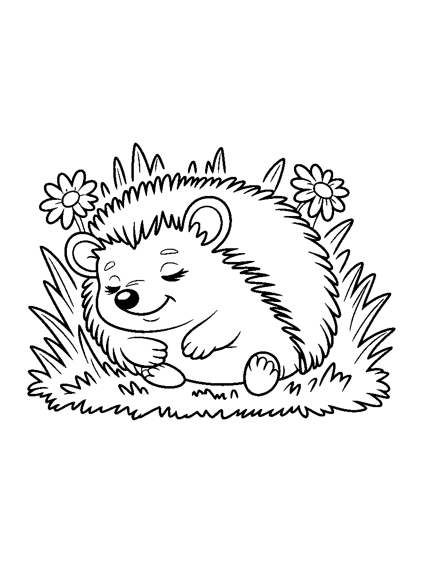 One sleepy hedgehog - a free printable autumn coloring page
