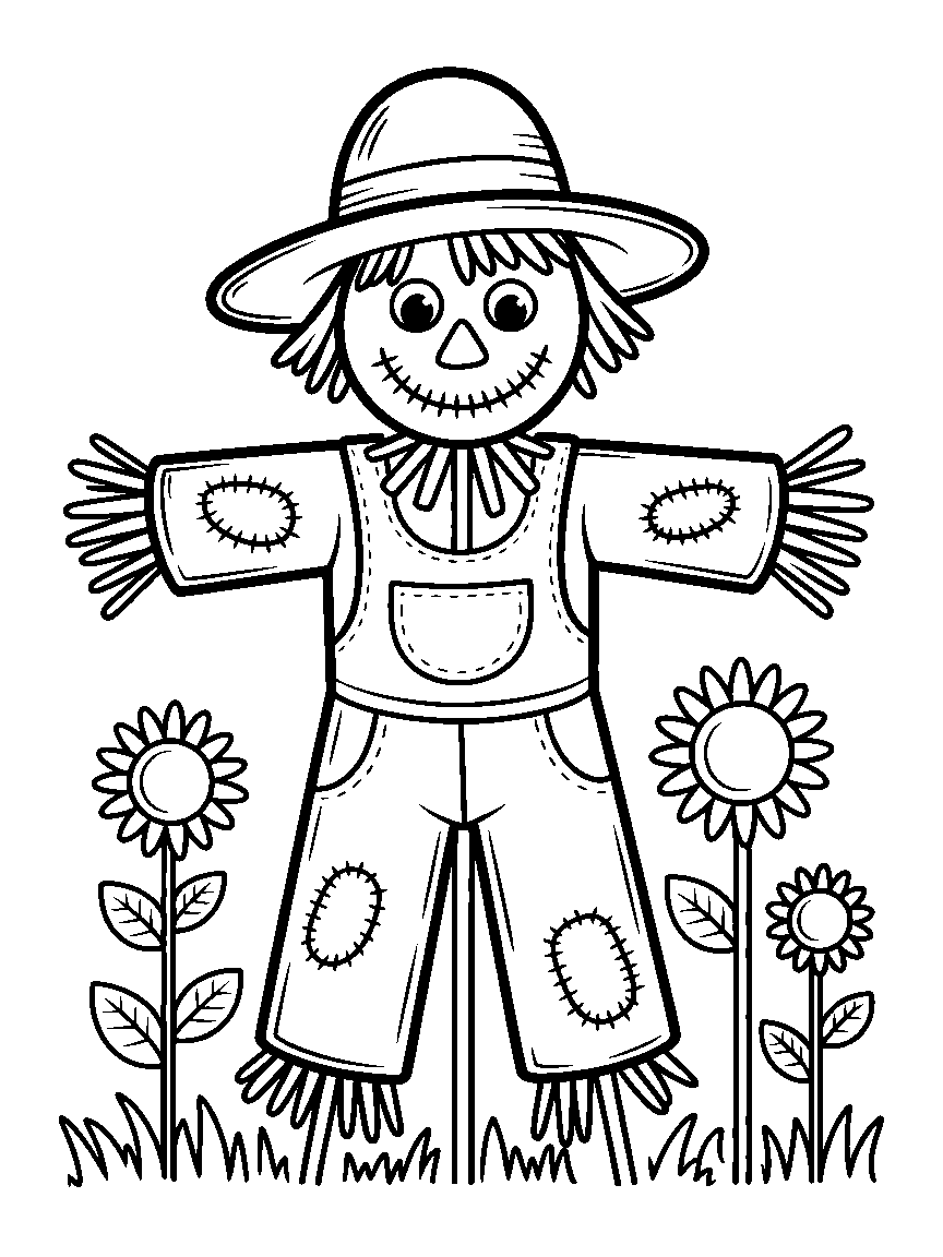 One friendly scarecrow - a free printable autumn coloring page