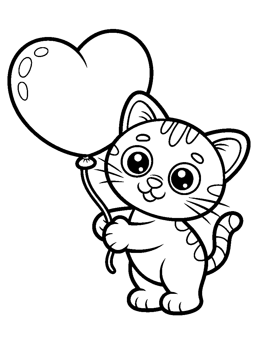 One cat holding a heart - a free printable cats coloring page