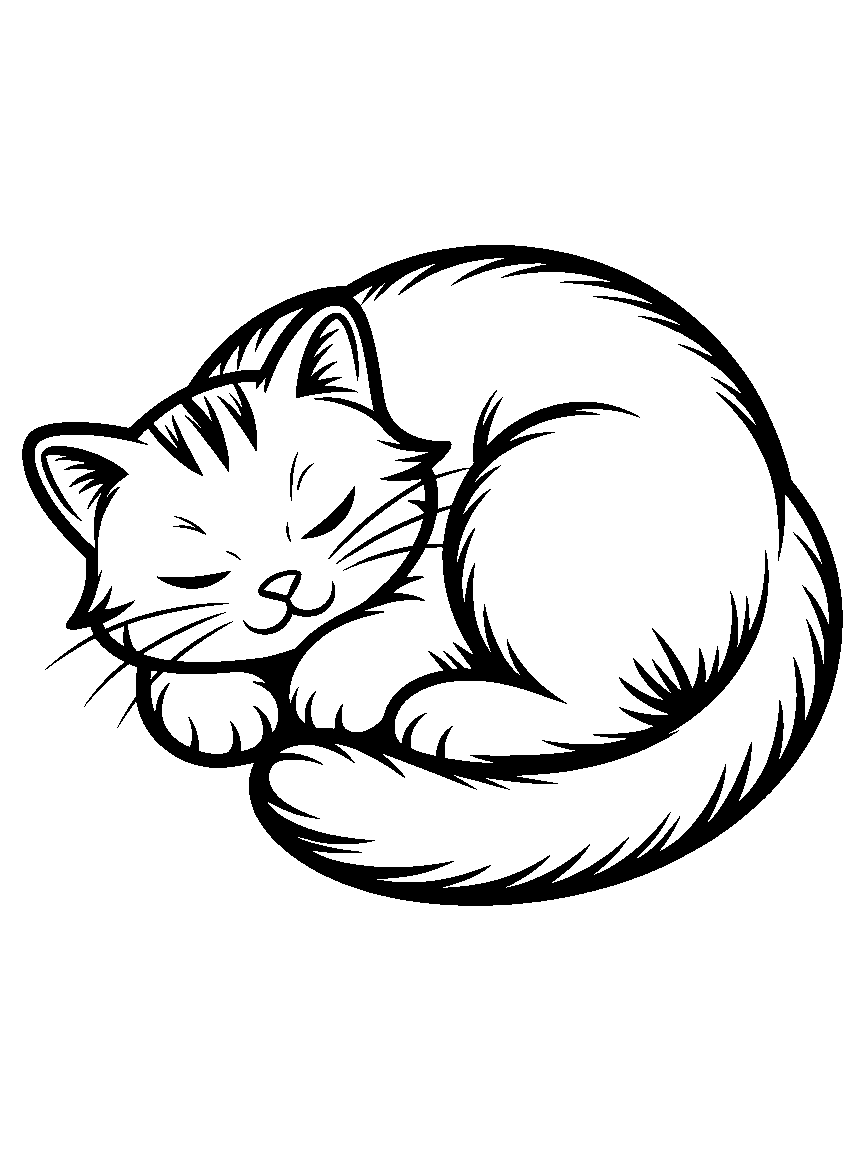 One curled up sleeping cat - a free printable cats coloring page