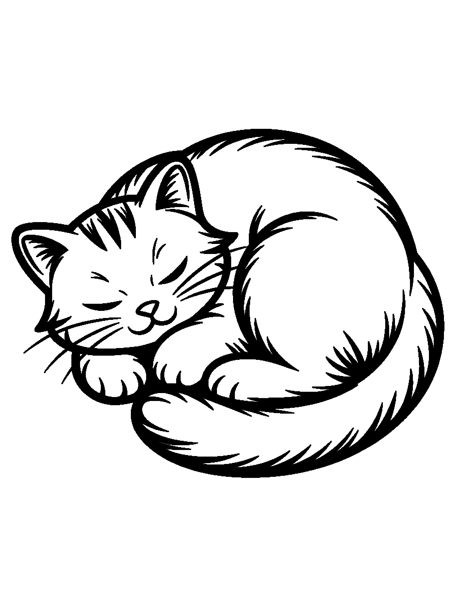 One curled up sleeping cat - a free printable cats coloring page