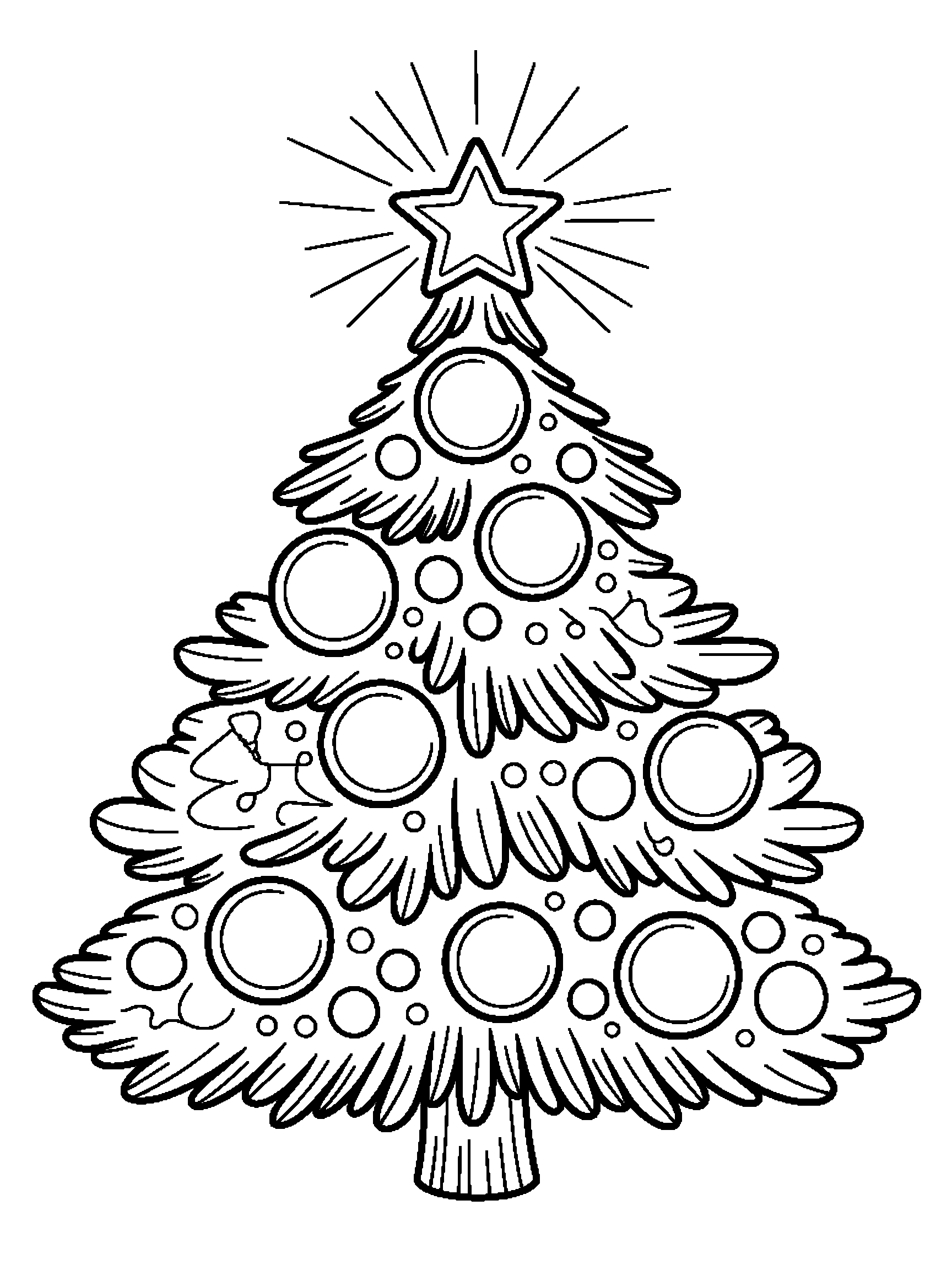One Christmas tree with a big star - a free printable christmas coloring page