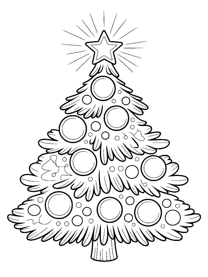 One Christmas tree with a big star - a free printable christmas coloring page