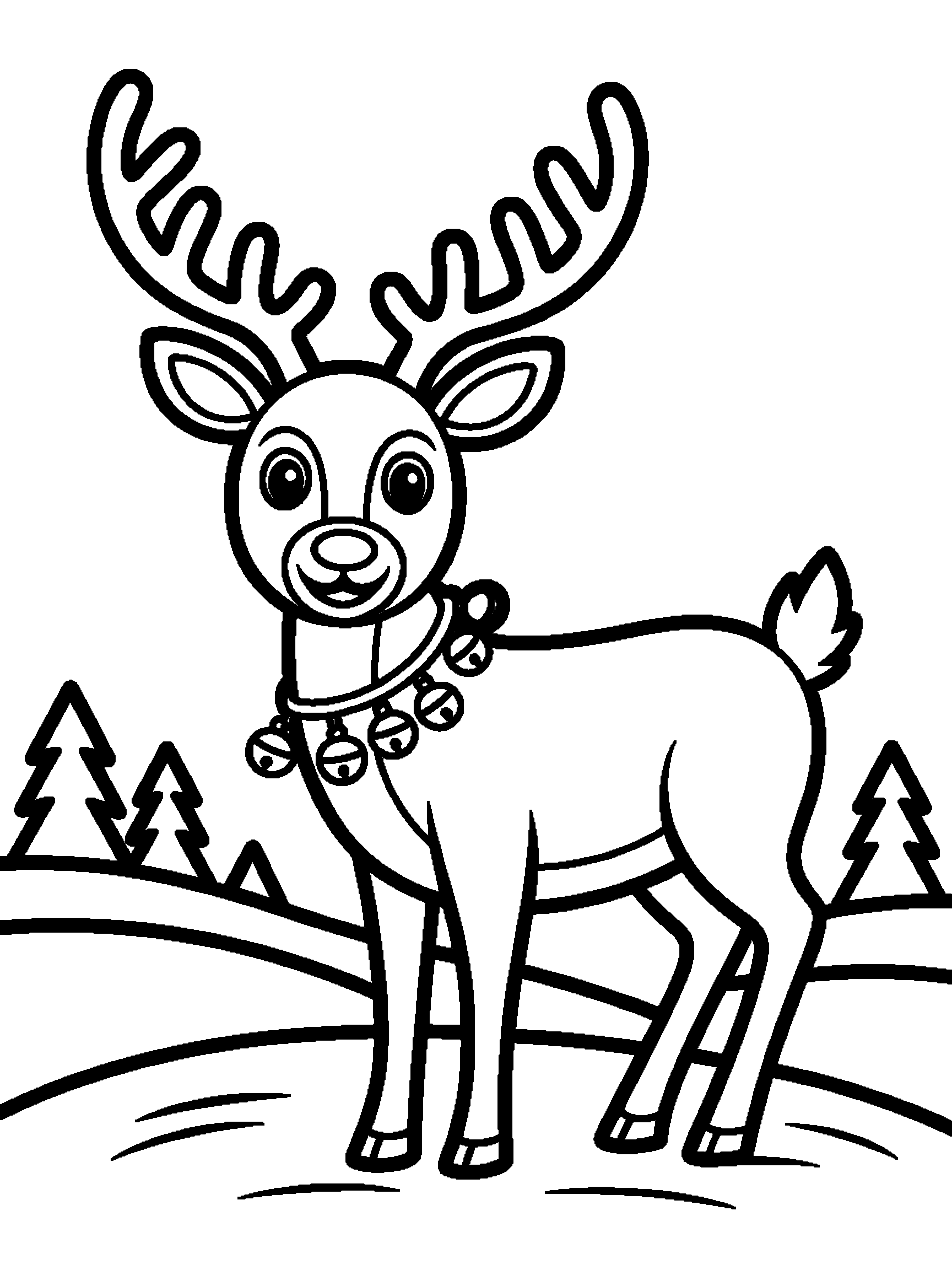 A reindeer with a jingle bell collar - a free printable christmas coloring page