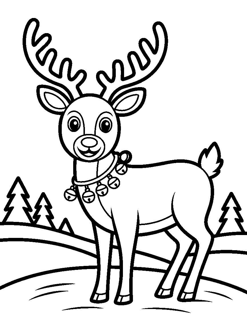 A reindeer with a jingle bell collar - a free printable christmas coloring page