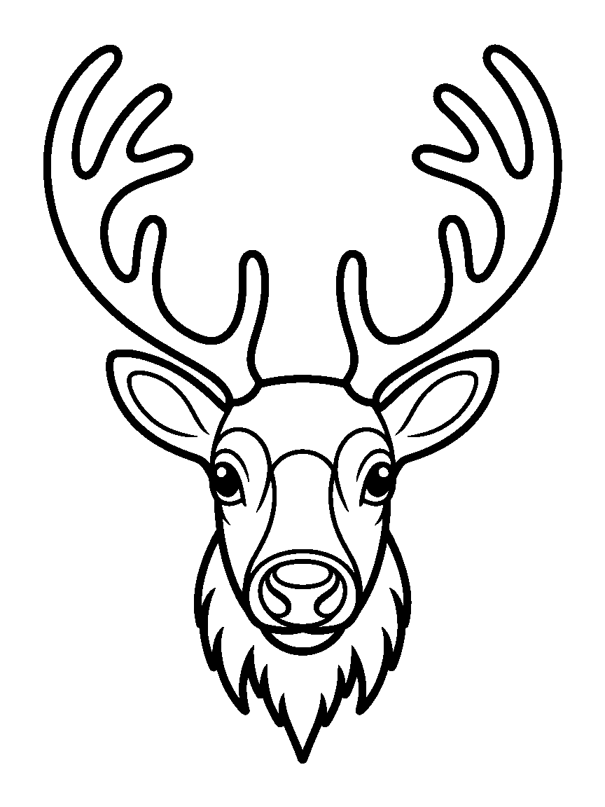 One reindeer head with big round antlers - a free printable christmas coloring page