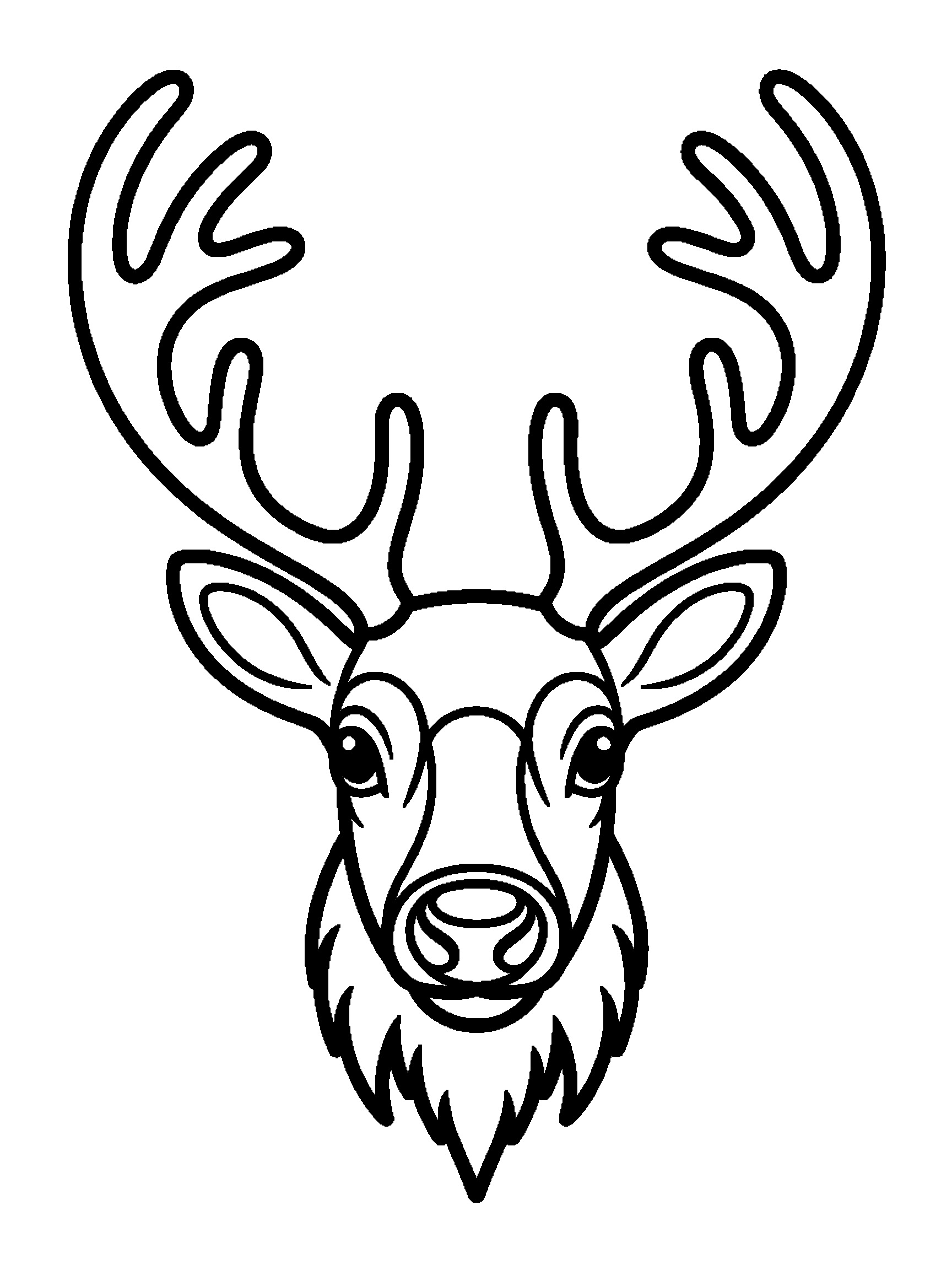 One reindeer head with big round antlers - a free printable christmas coloring page