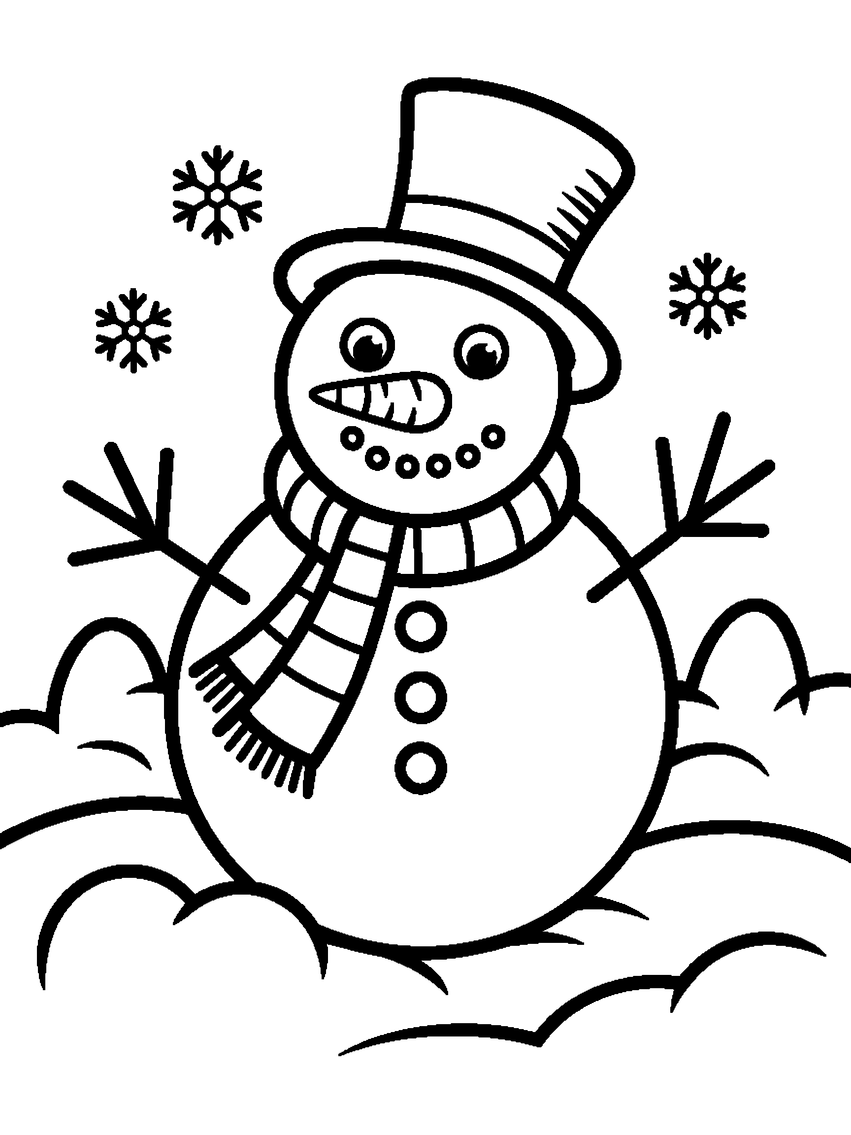 A snowman with a thick scarf and top hat - a free printable christmas coloring page