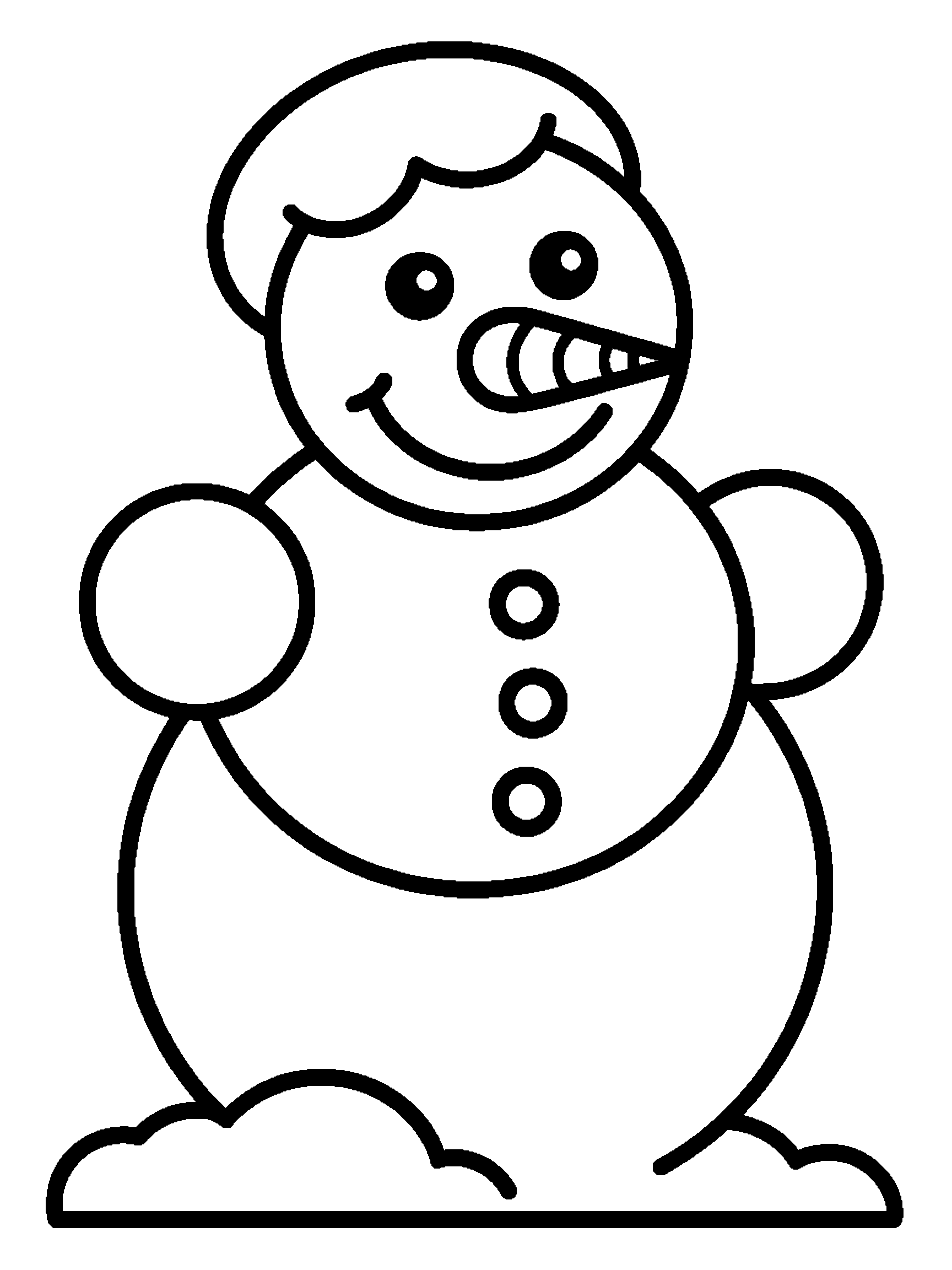 One plain snowman, two snowballs and a carrot nose - a free printable christmas coloring page