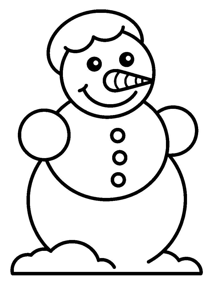 One plain snowman, two snowballs and a carrot nose - a free printable christmas coloring page