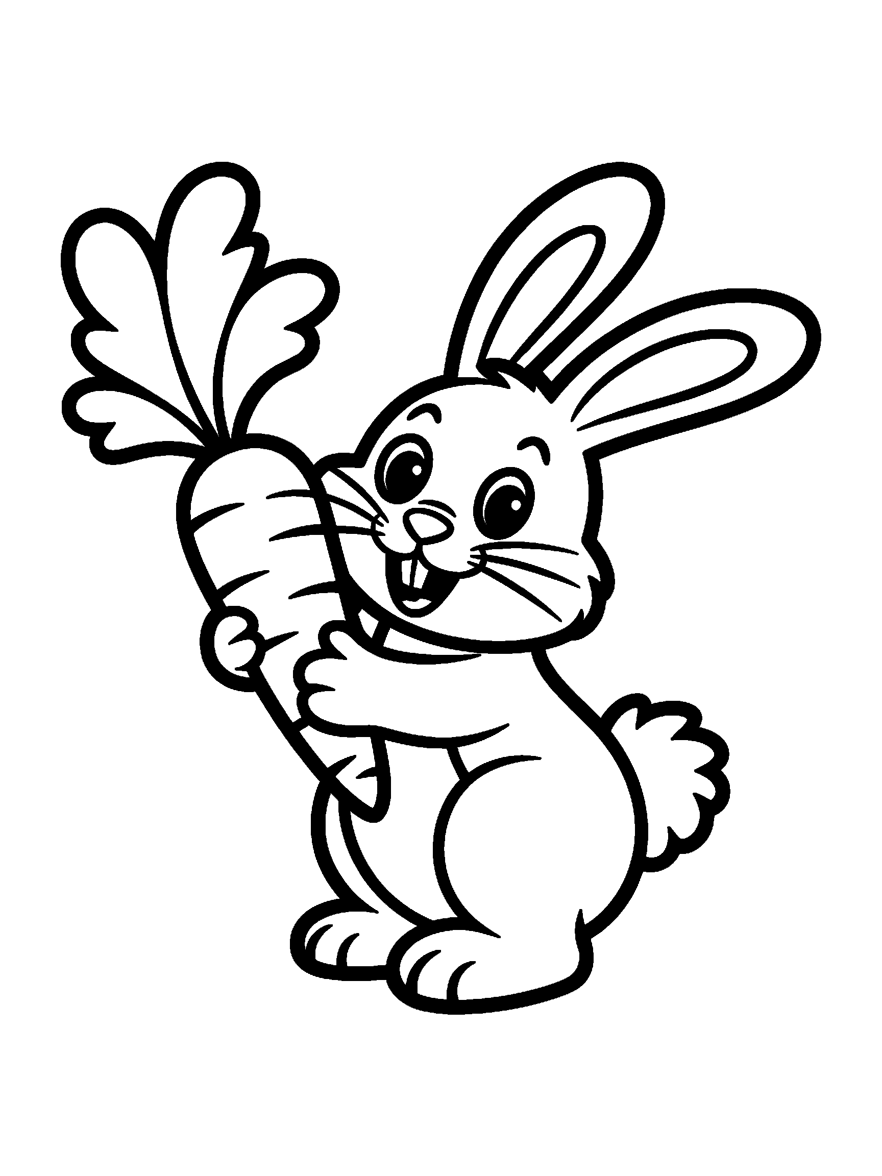 One bunny holding a carrot - a free printable cute coloring page