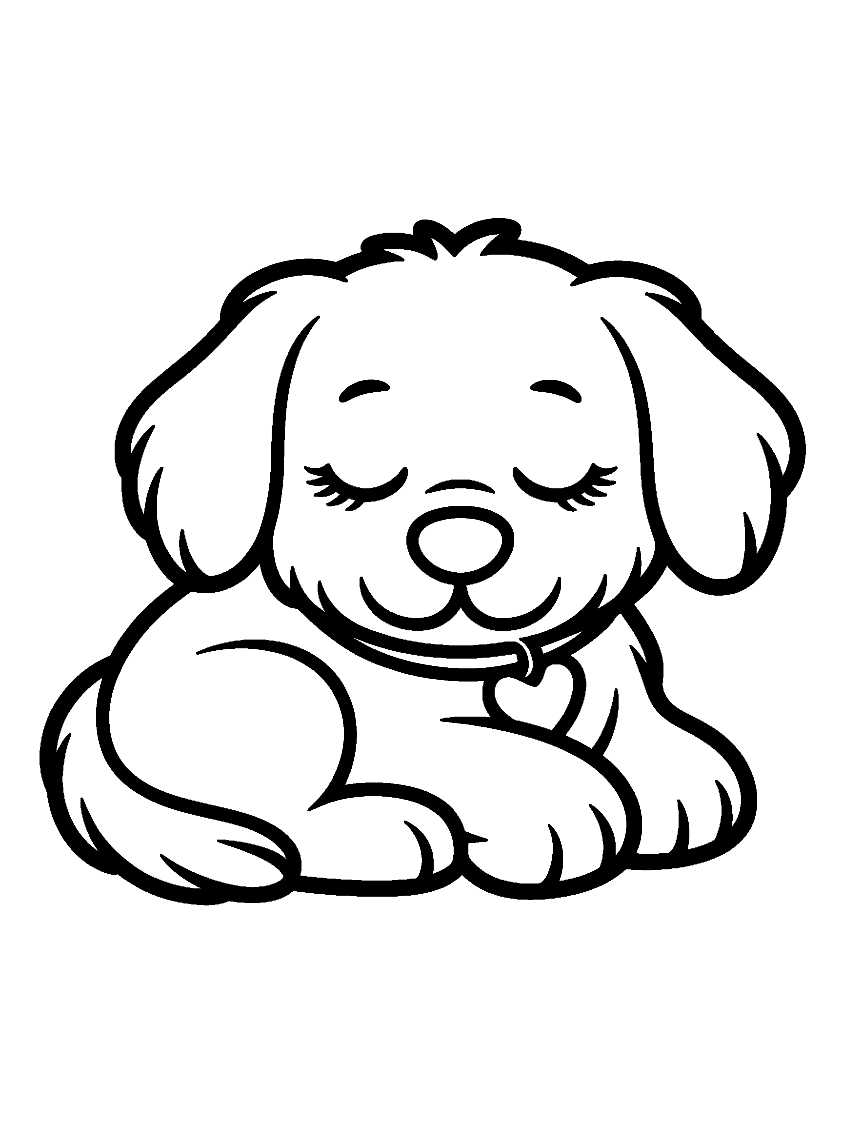 One curled up sleeping dog - a free printable dog coloring page