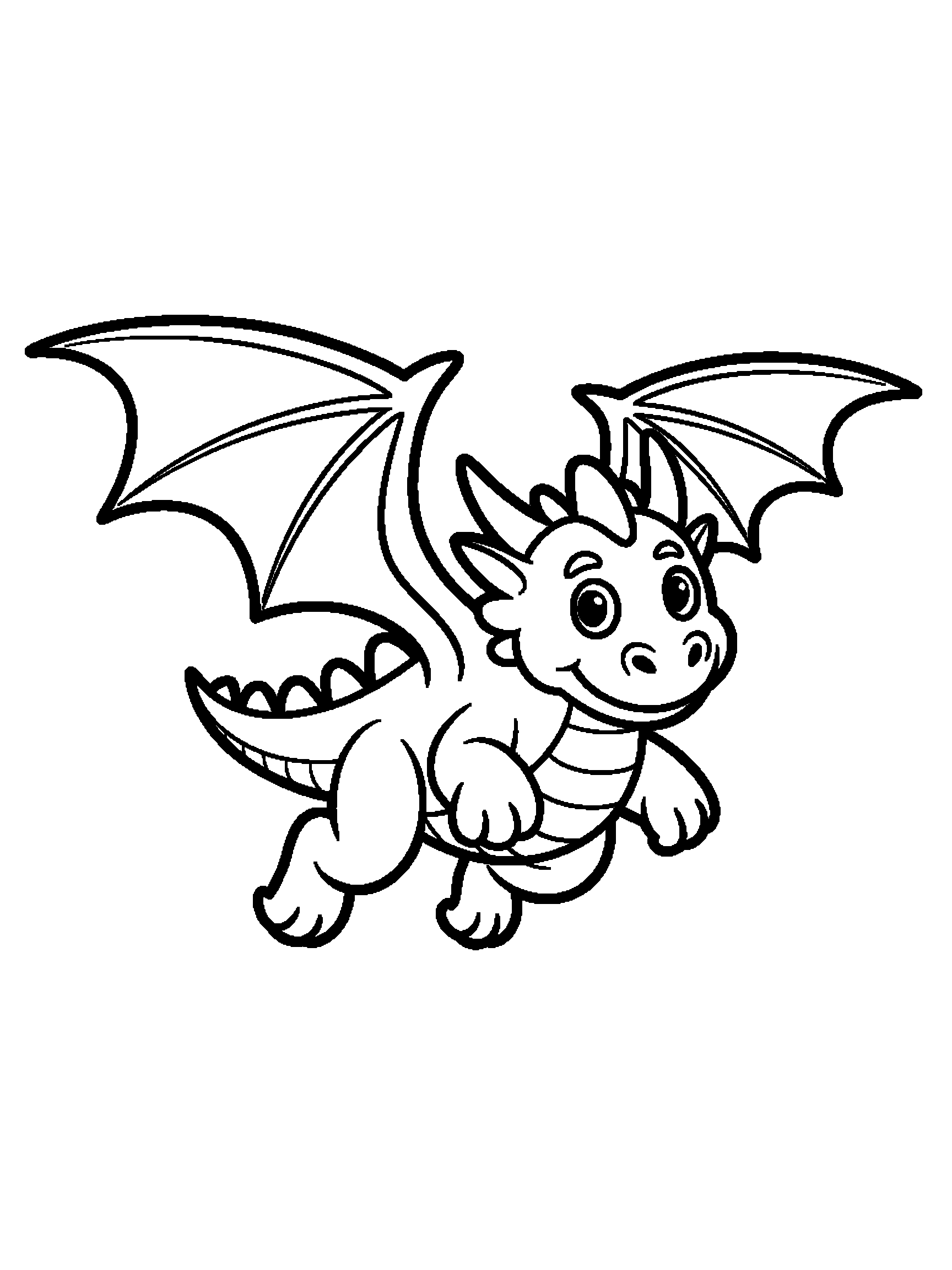 One dragon flying with its wings spread - a free printable dragon coloring page