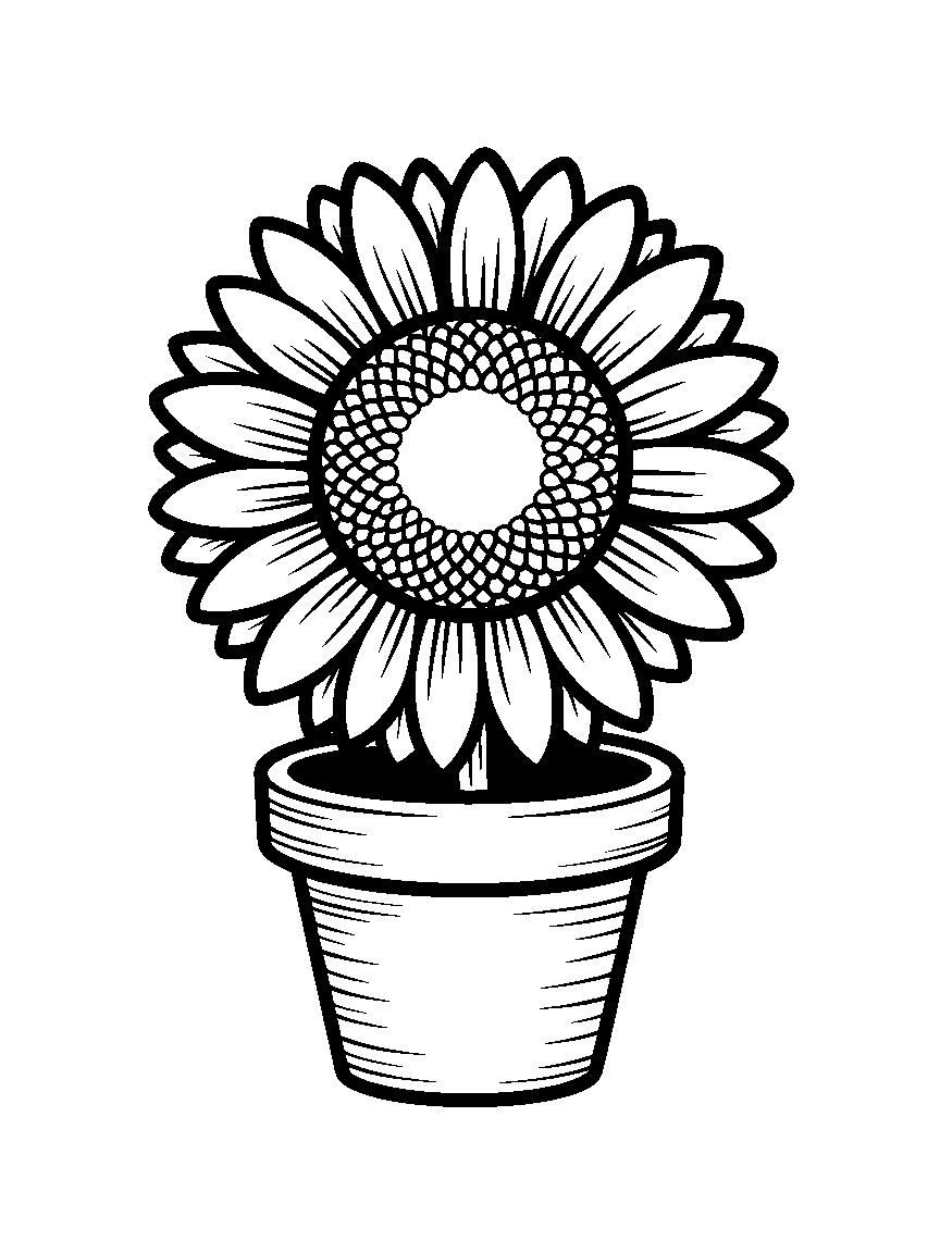 One flower in a small pot - a free printable flowers coloring page