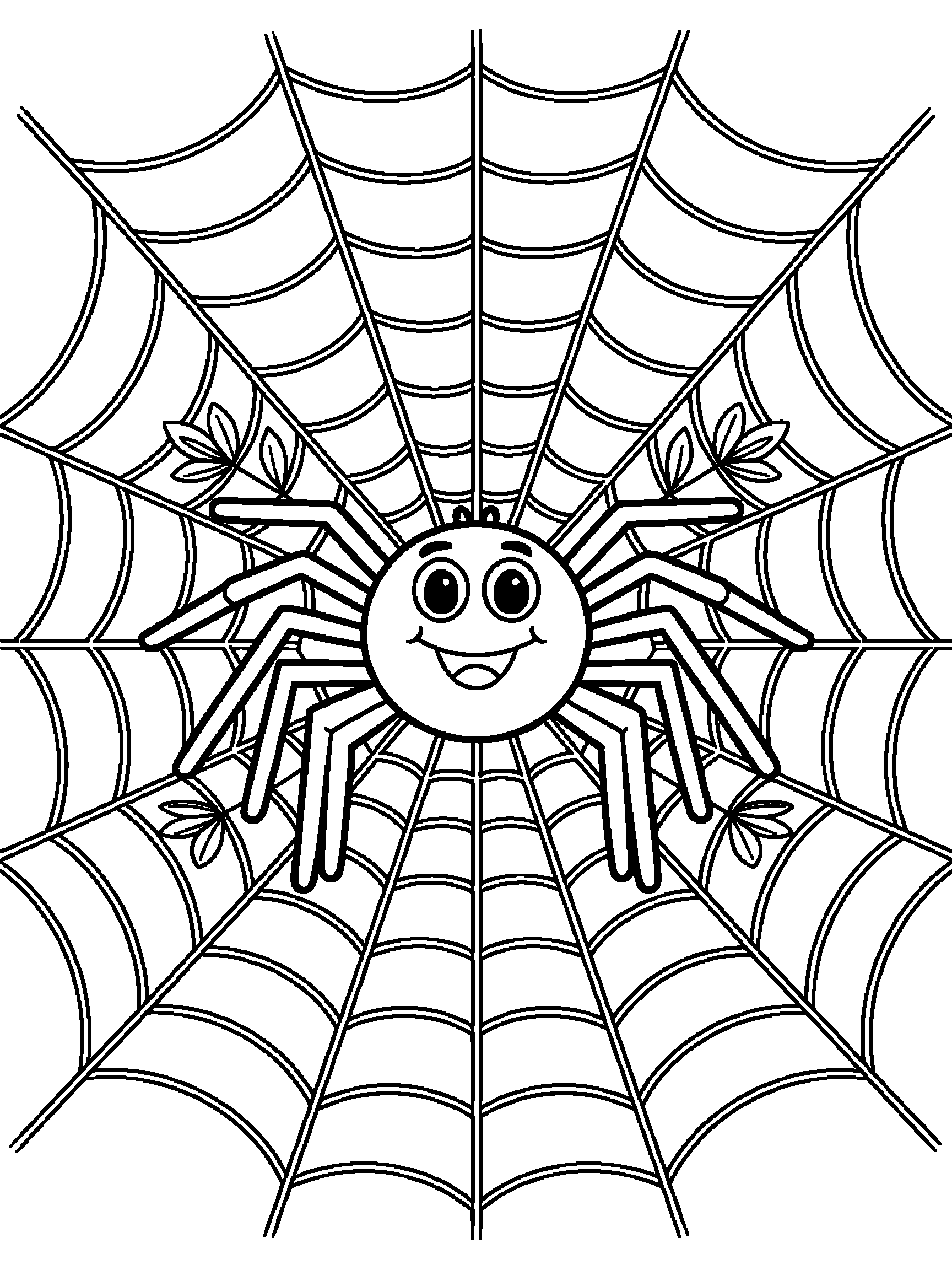 A round spider on a thick web - a free printable halloween coloring page