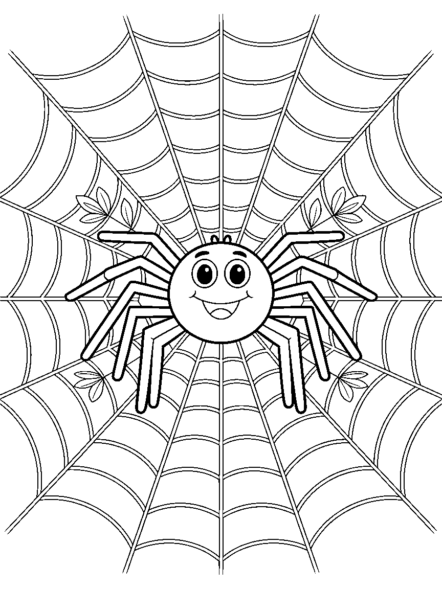 A round spider on a thick web - a free printable halloween coloring page