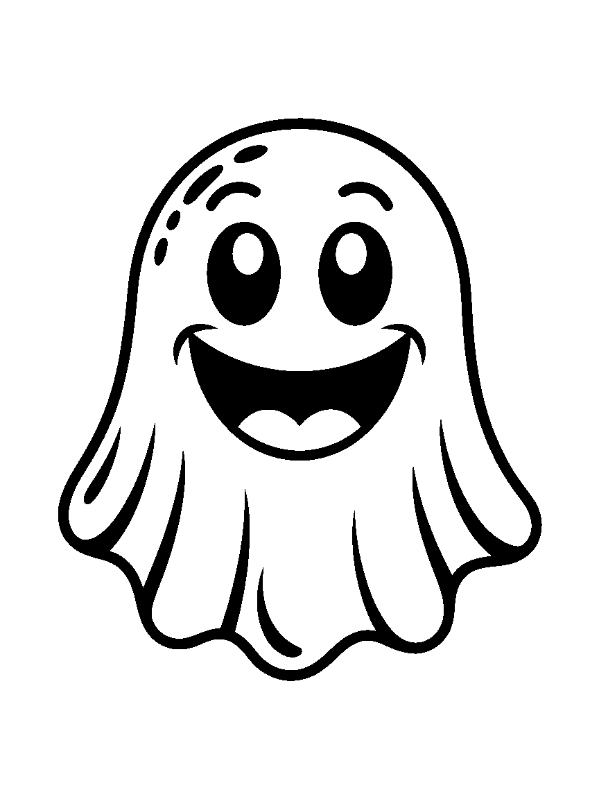 One friendly round ghost - a free printable halloween coloring page