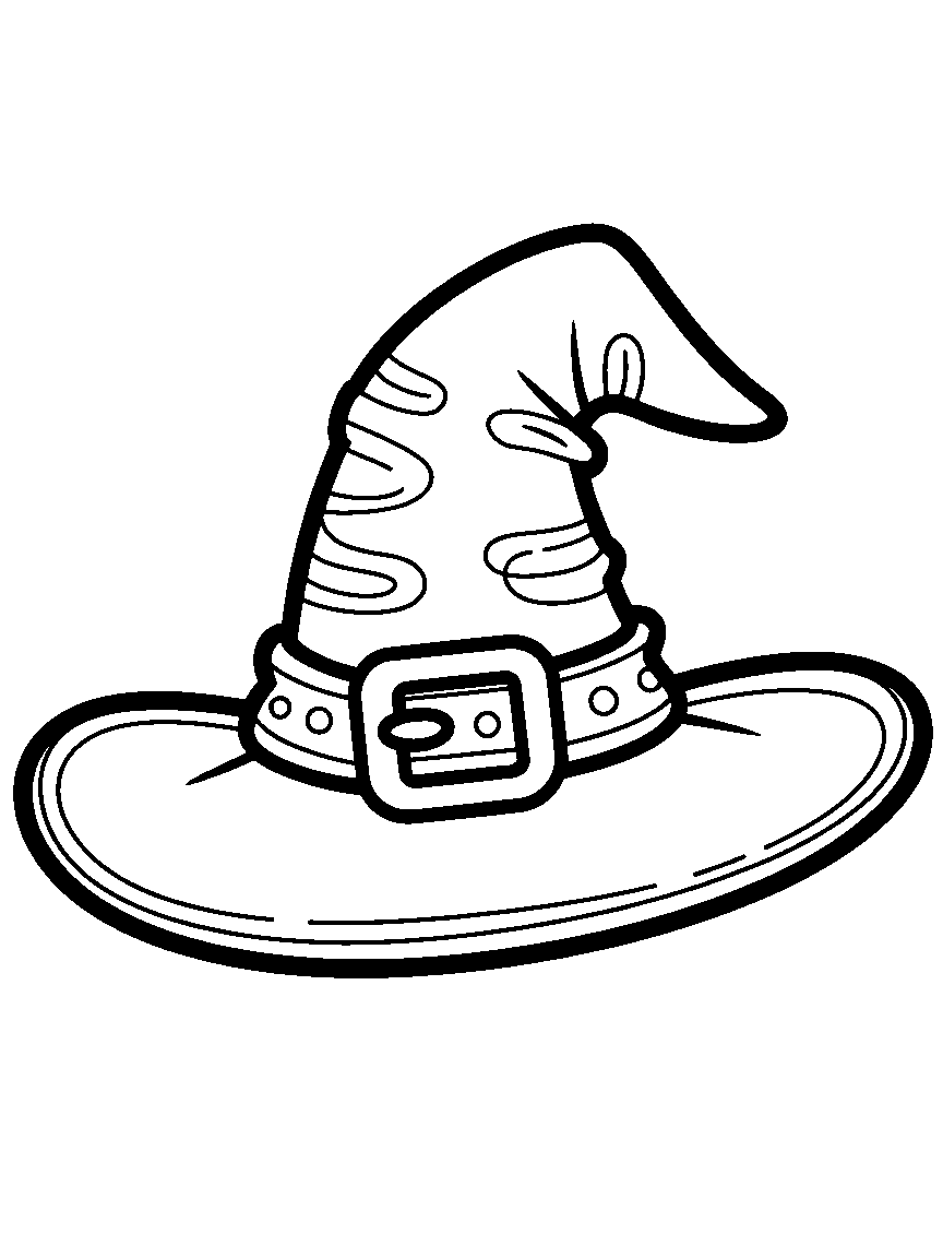 One witch hat with a big buckle - a free printable halloween coloring page