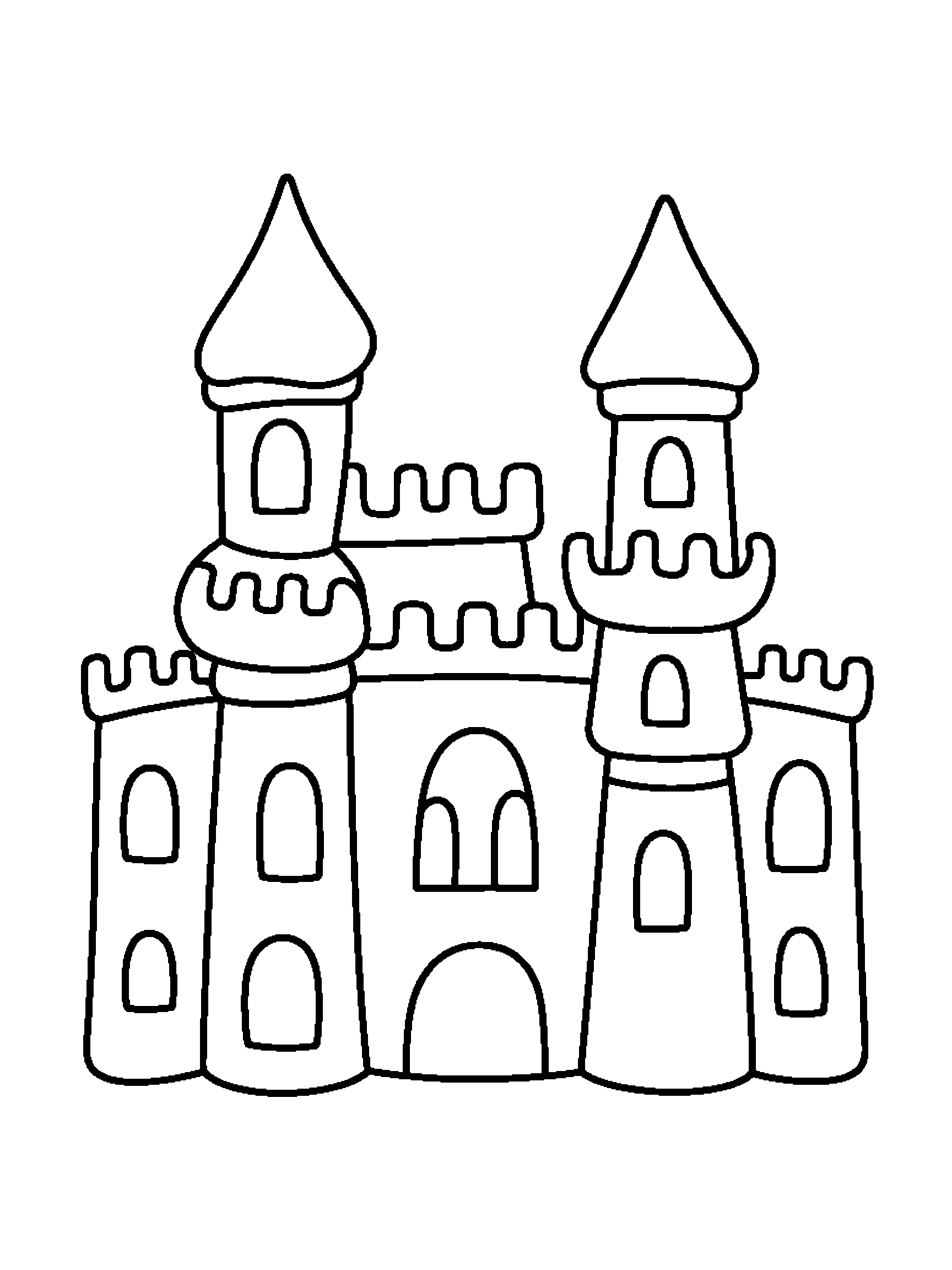 One castle with two towers - a free printable princesses coloring page