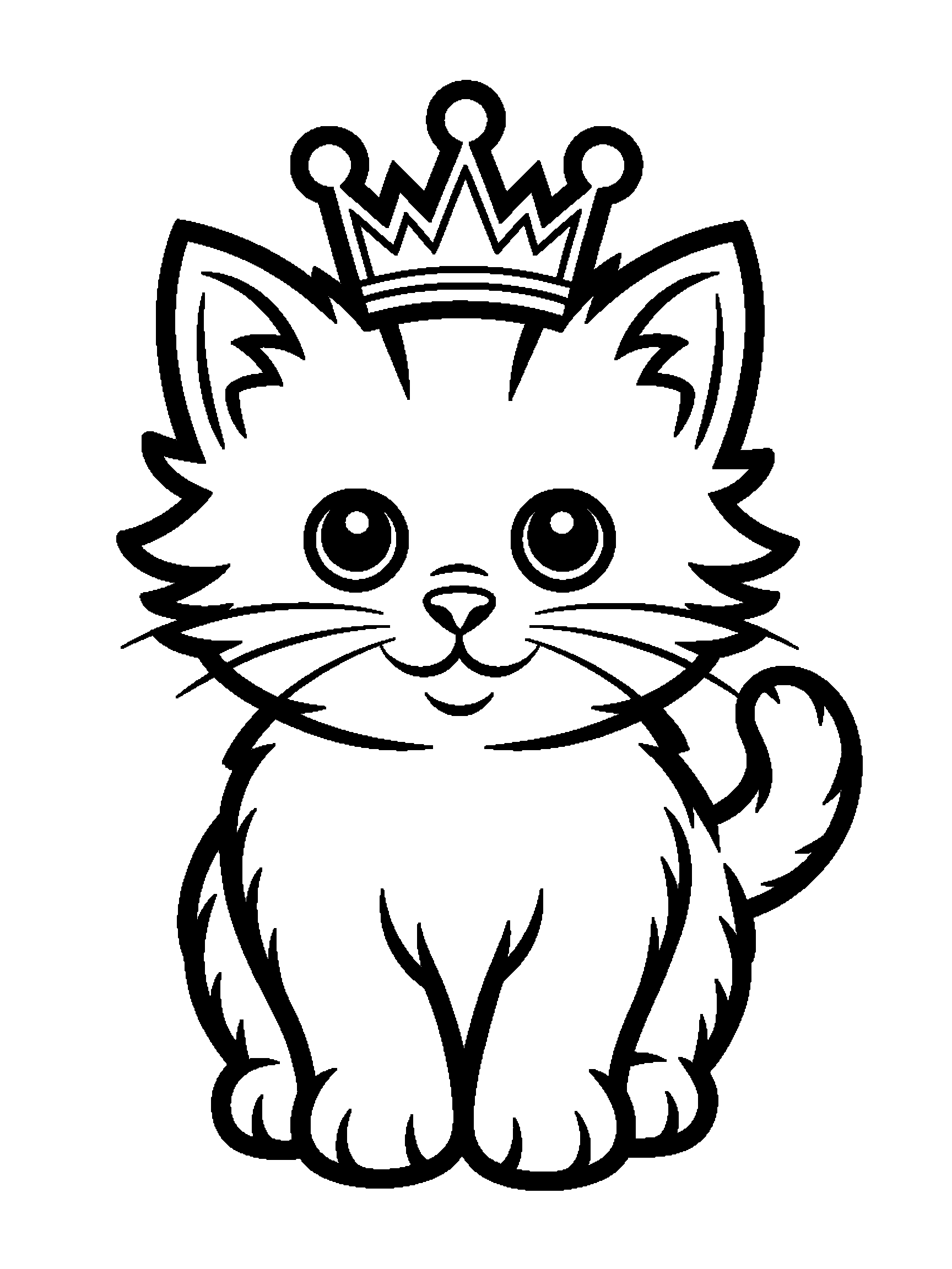 A kitten wearing a tiny crown - a free printable princesses coloring page