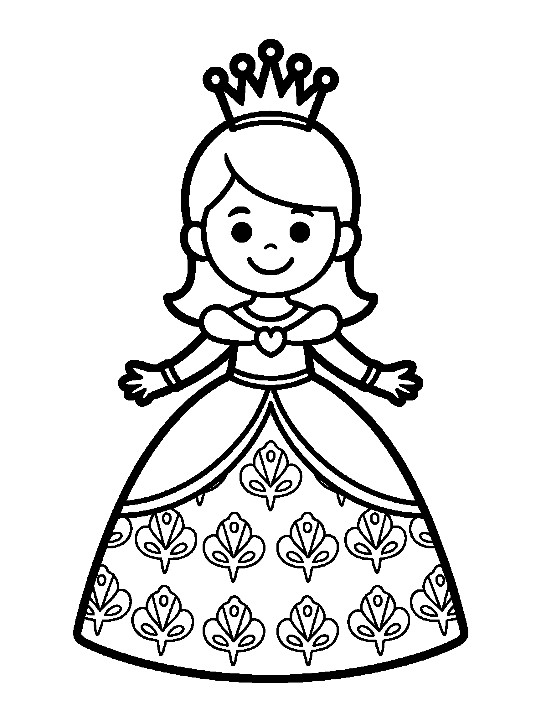One smiling princess with a crown - a free printable princesses coloring page