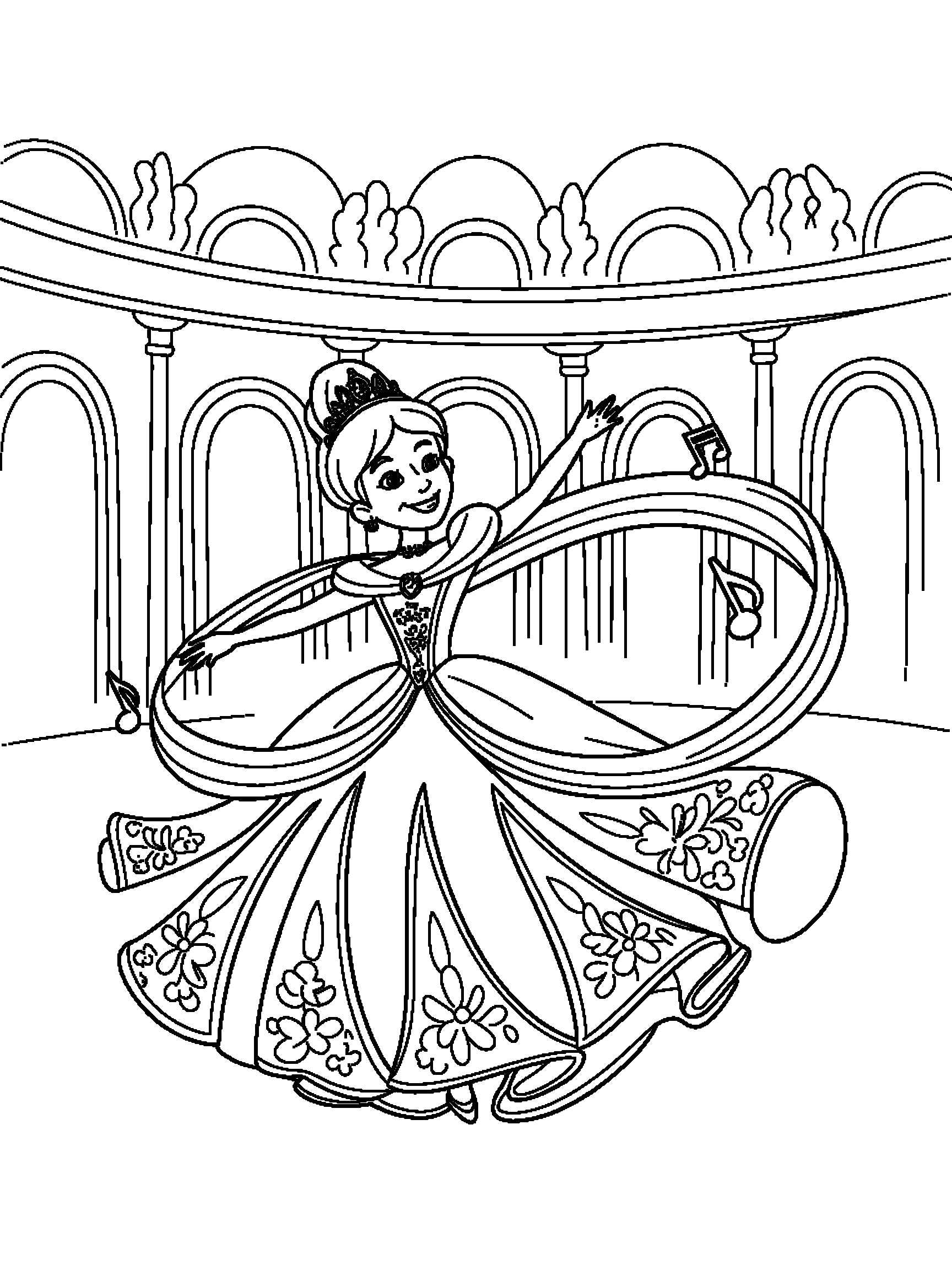 A princess dancing at the royal ball - a free printable princess coloring page