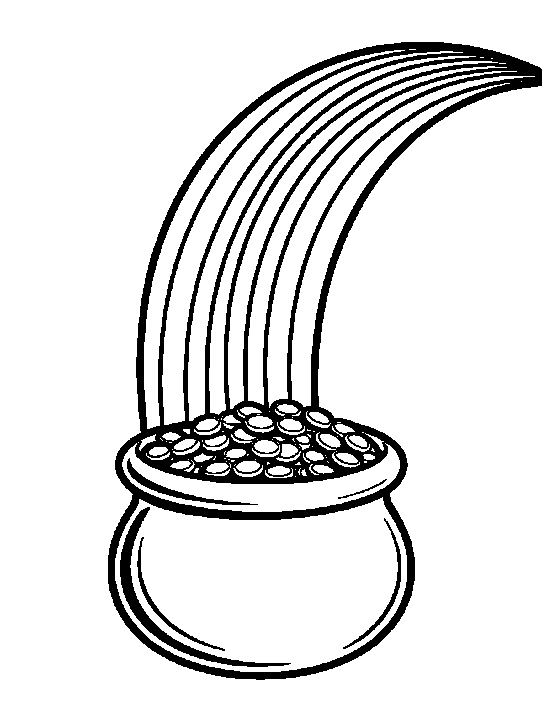 A rainbow ending in one pot of gold - a free printable rainbows coloring page