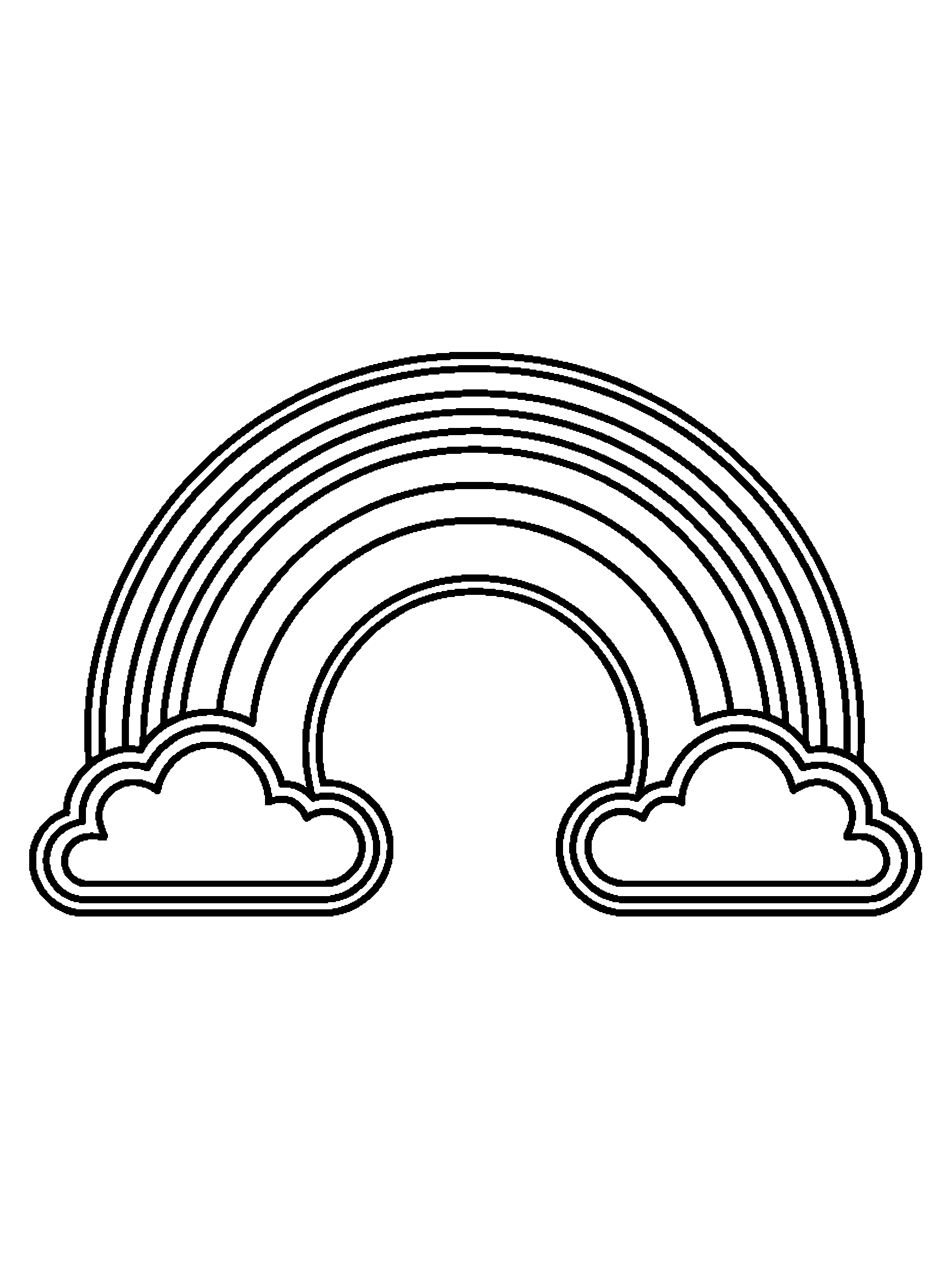 One big rainbow with a cloud at each end - a free printable rainbows coloring page