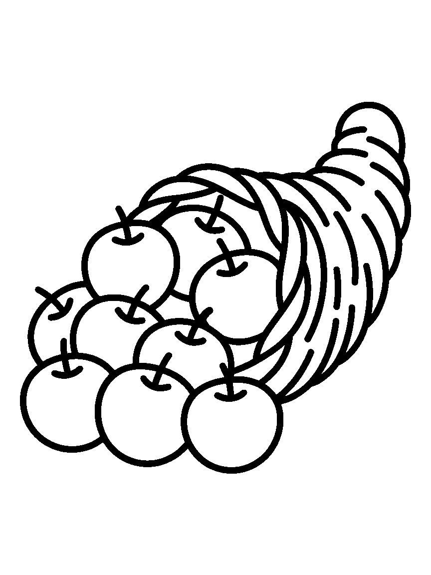 One cornucopia with a few apples - a free printable thanksgiving coloring page