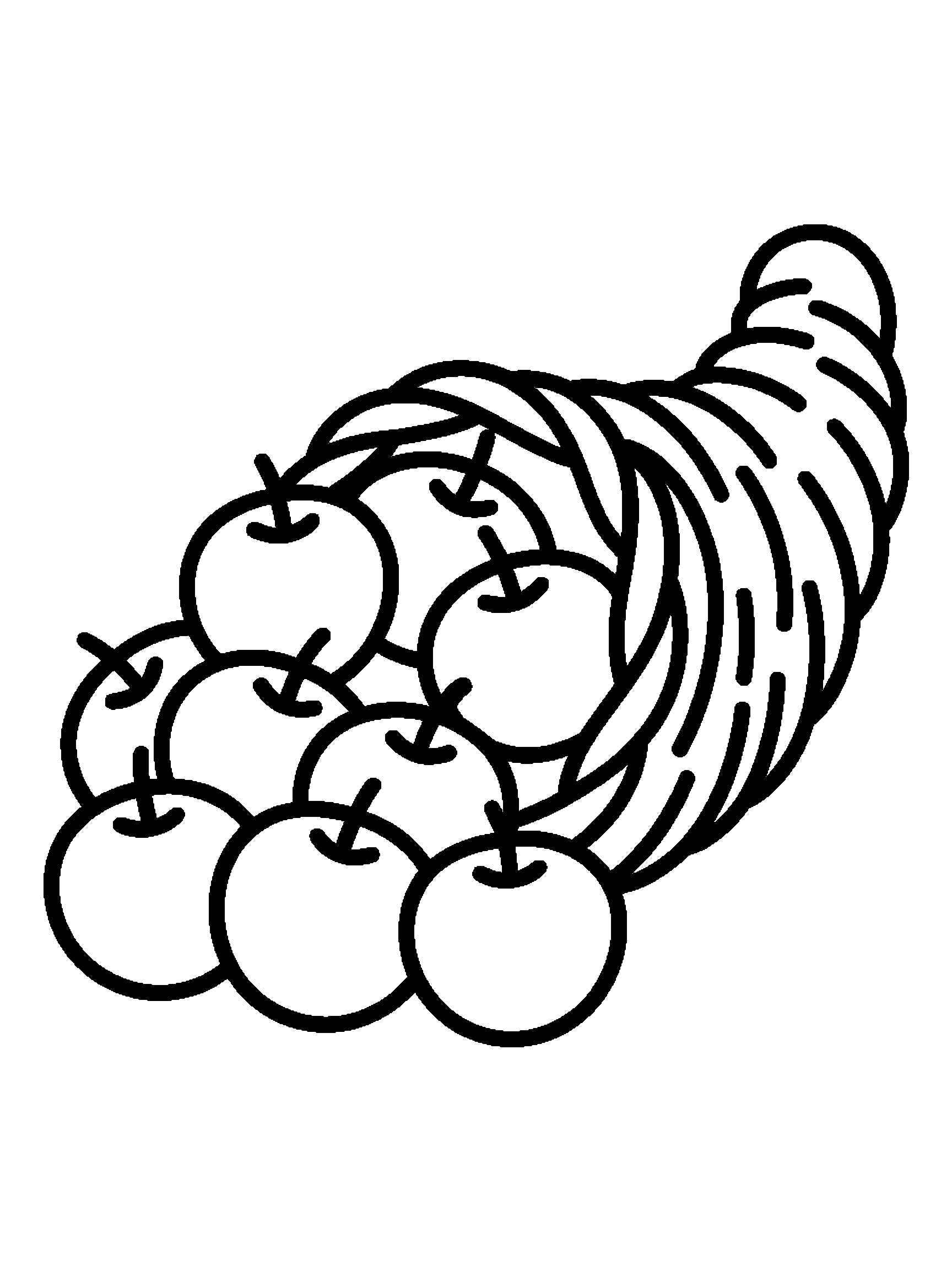 One cornucopia with a few apples - a free printable thanksgiving coloring page