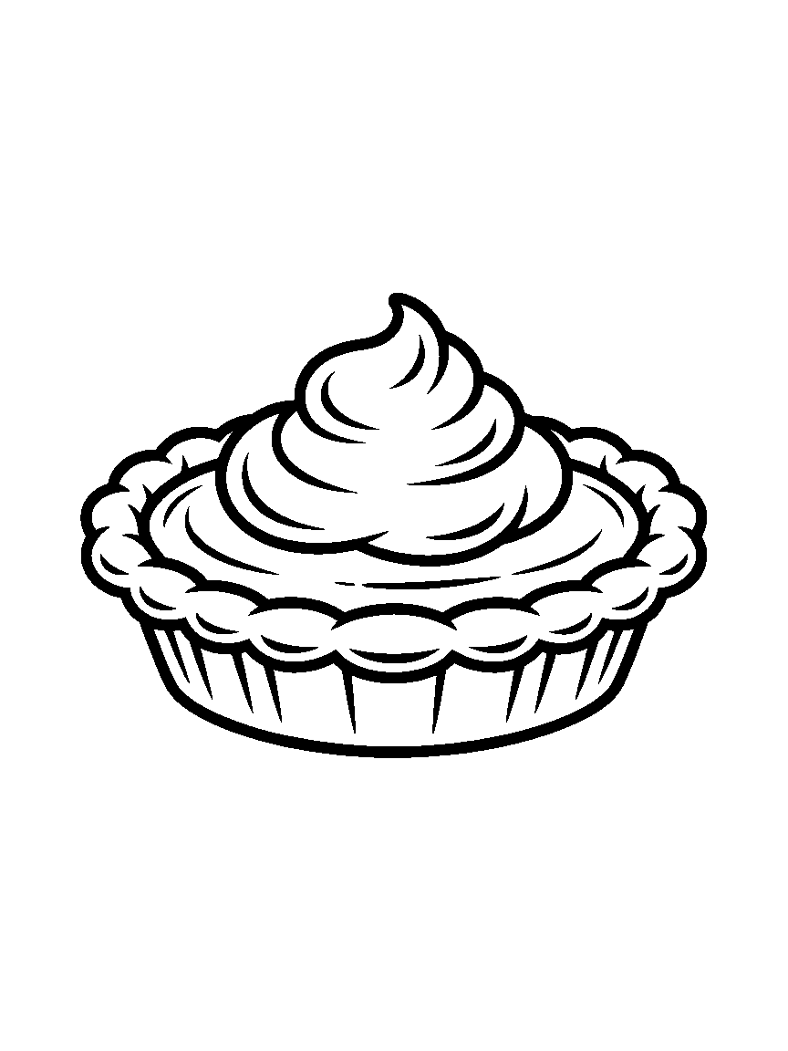 One pumpkin pie with a swirl of whipped cream on top - a free printable thanksgiving coloring page