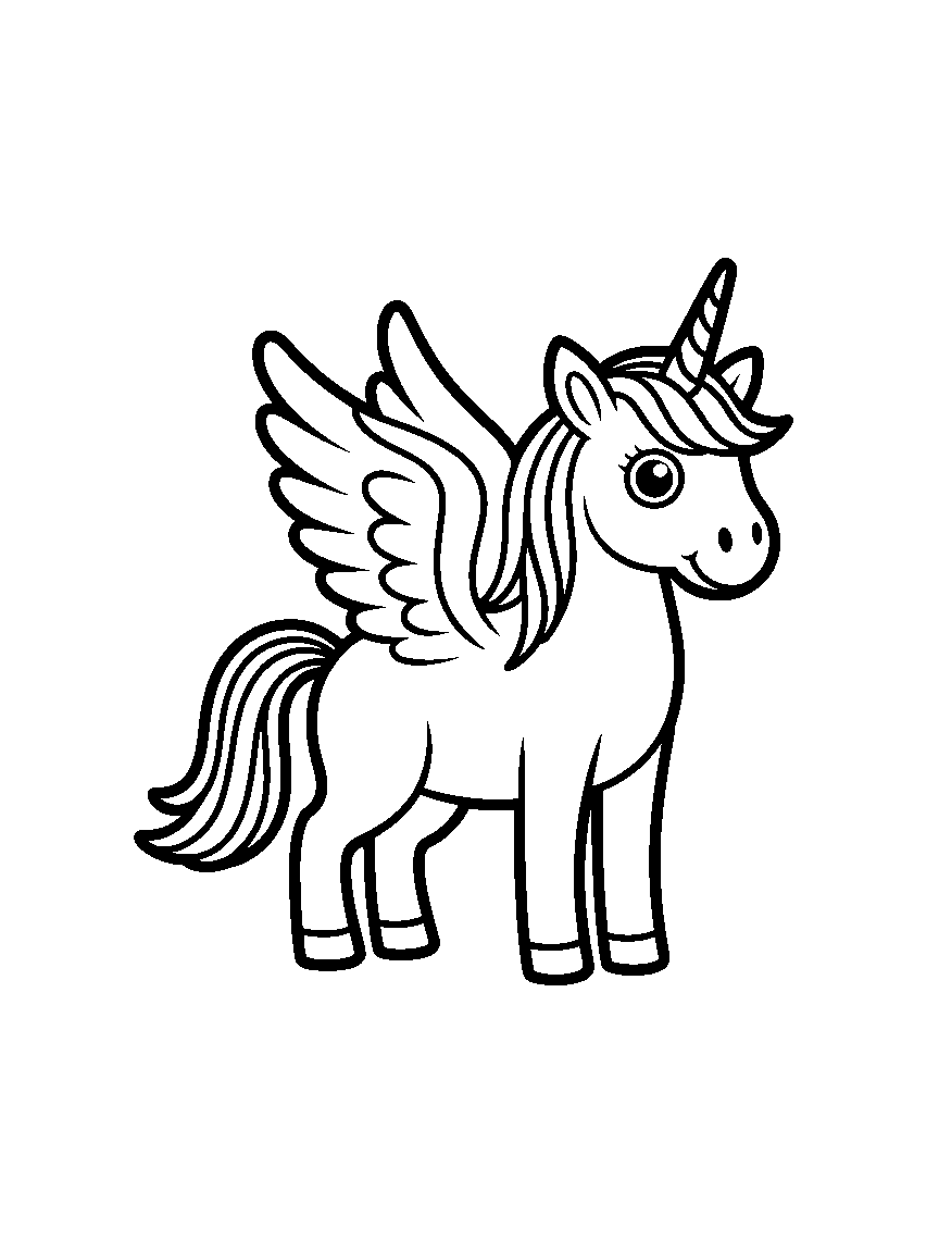 One winged unicorn - a free printable unicorns coloring page